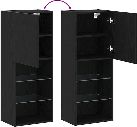 Wall Living Room Display Cabinet made of Particleboard with Glass & Lighting Black Oak 40.5x30x102cm