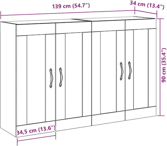 Vitrină Pentru Sufragerie Din Placă Din Lemn Agregat Cu Geam Nuanță De Stejar 139x34x90cm