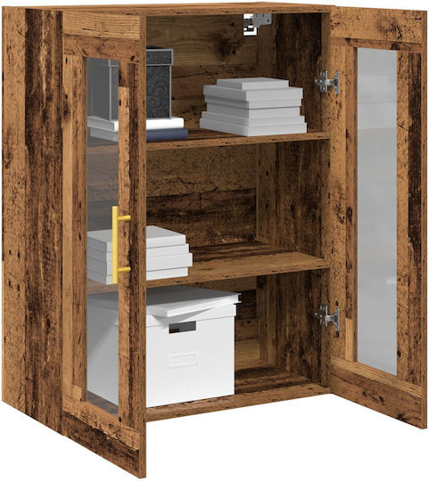 Wall Living Room Display Cabinet made of Solid Wood with Glass Brown 69.5x34x90cm