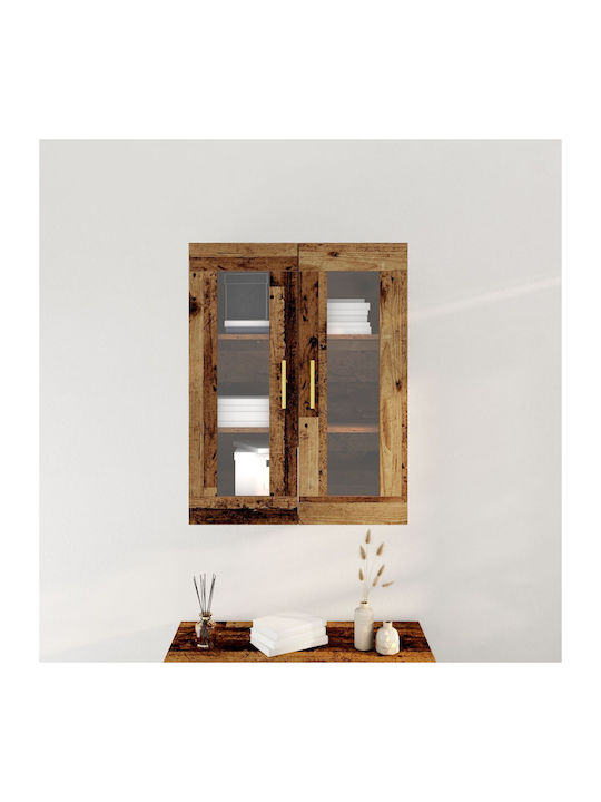 Wand Wohnzimmer Vitrine aus Massivholz mit Glas Braun 69.5x34x90cm