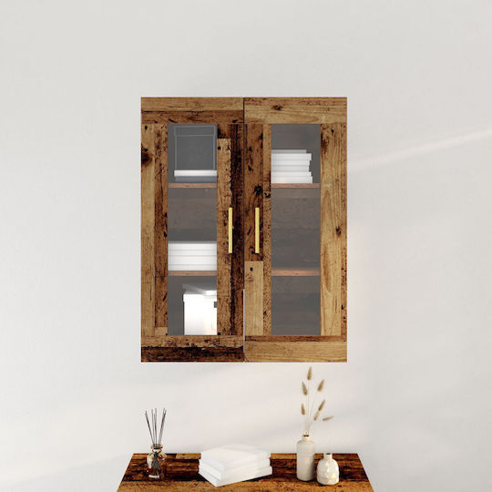 Wall Living Room Display Cabinet made of Solid Wood with Glass Brown 69.5x34x90cm