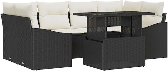 Garten- und Outdoor-Möbelsets 7 Stück Schwarz mit Kissen