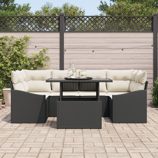 Garten- und Outdoor-Möbelsets 7 Stück Schwarz mit Kissen