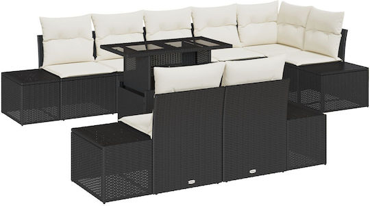 Garten- und Outdoor-Möbelsets Wohnzimmer Typsatz 9 Stück Schwarz mit Kissen Garten- und Outdoor-Möbelsets Wohnzimmer Typsatz 9 Stück Schwarz mit Kissen