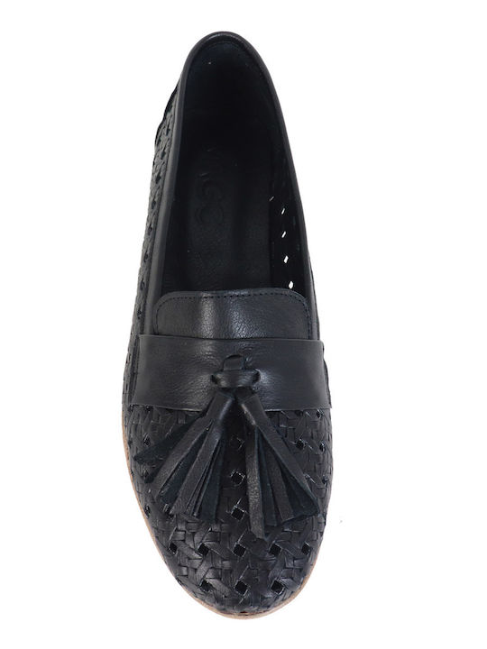 Leather Women's Moccasins in Black Color