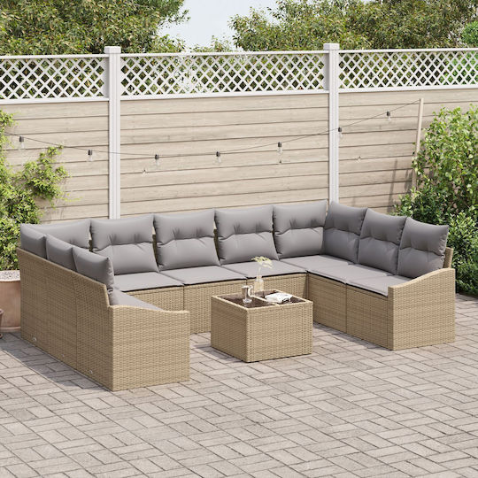 Garten- und Outdoor-Möbelsets Wohnzimmer Typsatz 10 Stück Beige mit Kissen
