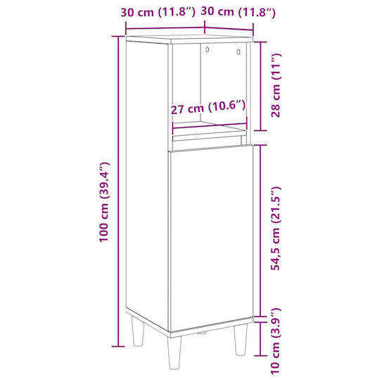 vidaXL Στήλη Μπάνιου Δαπέδου Μ30xΒ30xΥ100cm Δρυς