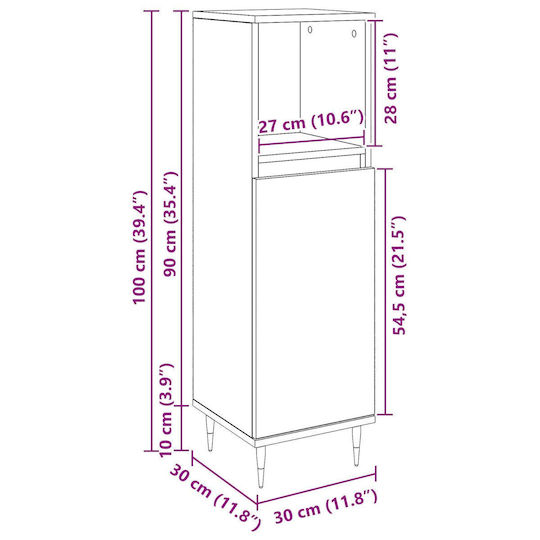 vidaXL Στήλη Μπάνιου Δαπέδου Μ30xΒ30xΥ100cm Δρυς