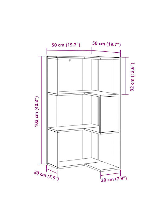 Corner Black Oak Bookcase 50x50x102 cm