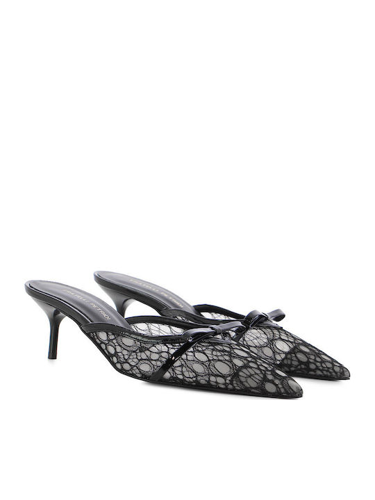 Leather Mules with High Heel in Black Color