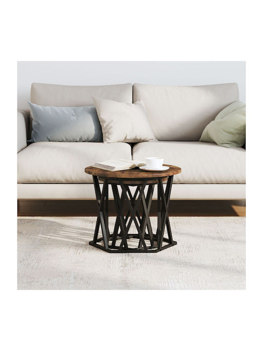 Round Side Coffee Table Made of Solid Smoked Beech Wood 2 Pieces W50xL50cm