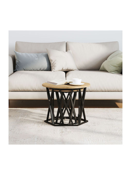 Round Side Table Set of 2 Made of Solid Oak Wood M50xD50cm