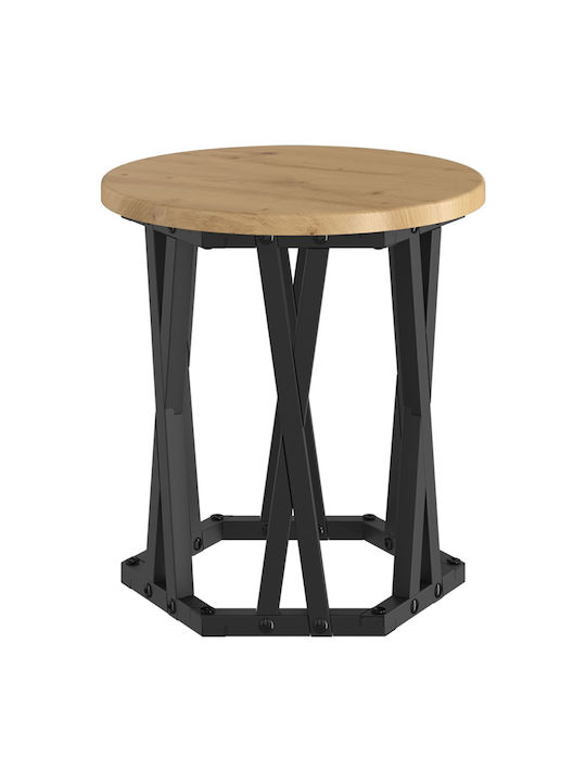 Round Side Table Set of 3 Made of Solid Oak Wood 53x53 cm