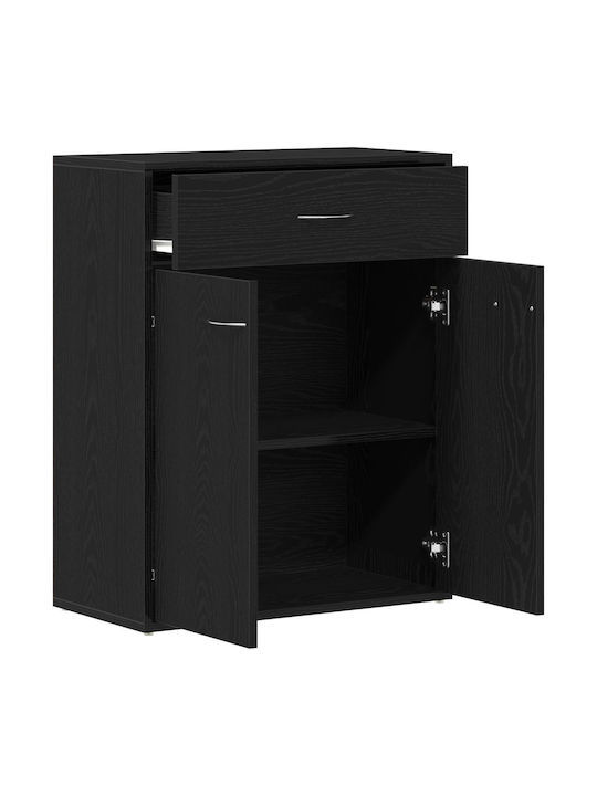 Sideboard Wooden with Drawers Black Velvet-Black Metal 60x30x75cm