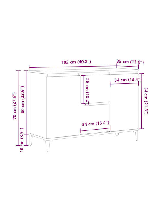 Sideboard made of Solid Wood Black Oak 104x35x70cm