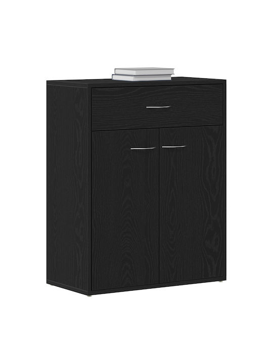 Sideboard Wooden with Drawers Black Velvet-Black Metal 60x30x75cm