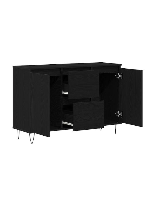 Sideboard Wooden with Drawers Black Velvet-Black Metal 101.5x35x70cm