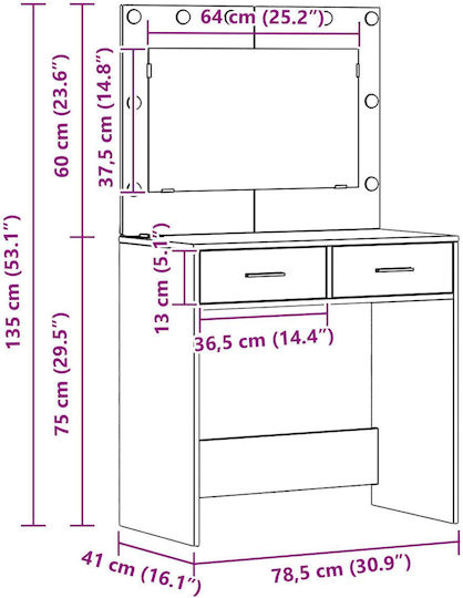 Wooden Makeup Dressing Table Grey Sonoma 40x41x135cm