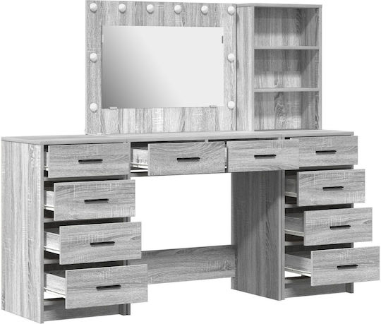 Bodenstehende Schminktisch Schlafzimmer Holz Grau mit Spiegel 40x41x135cm