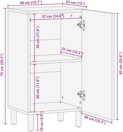 vidaXL Wohnzimmer Vitrine aus Massivholz Akazie 40x33x75cm