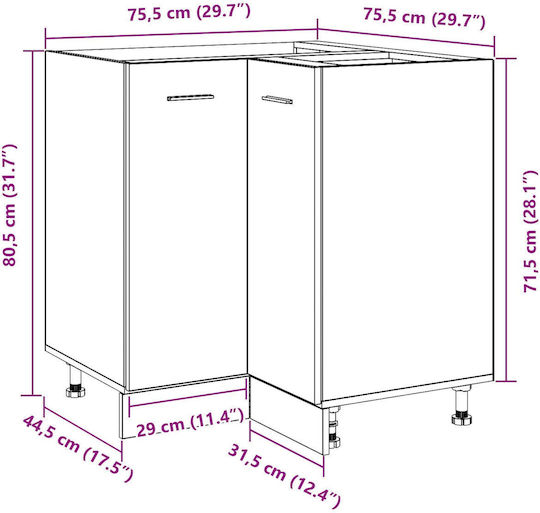Corner Cabinet Floor Black Oak 75.5x75.5x81.5cm