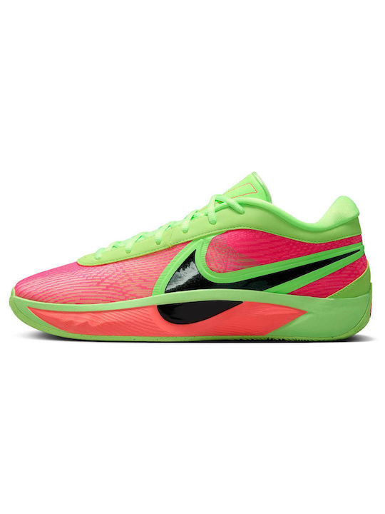 Giannis Freak 6 Niedrig Basketballschuhe Lime Blast / Metallic Silver / Hyper Pink