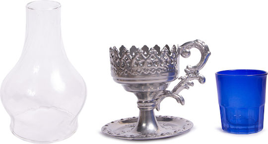 Glass Vigil Oil Lamp with Metal Base Large 1 Piece Silver