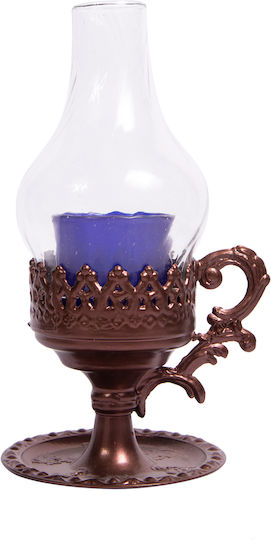 Glass Vigil Oil Lamp with Metal Base Large 1 Piece Antique Gold