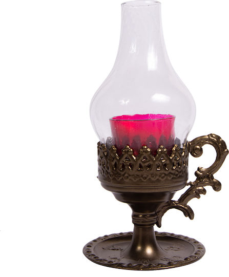 Glass Vigil Oil Lamp with Metal Base Large 1 Piece Bronze