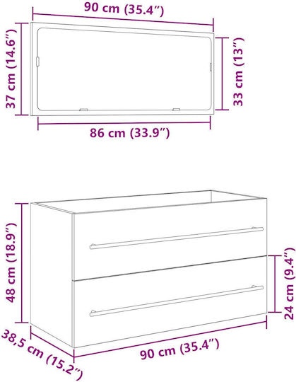 vidaXL Rechteckiger Badezimmerspiegel aus Edelstahl mit Schrank 90x45cm Schwarz
