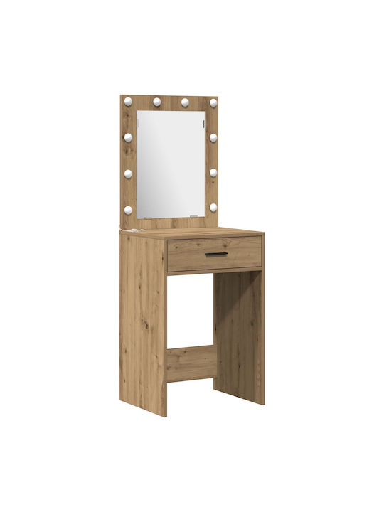 Bodenstehende Schminktisch aus Massivholz Braun mit Spiegel 50x41x135cm