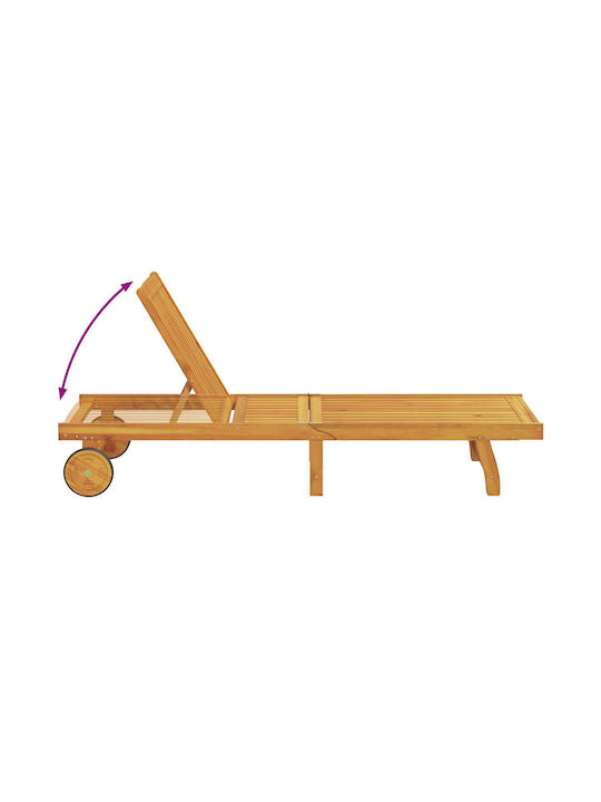 Deckchair Wooden with Cushion & Wheels Gray 200x65x84cm.
