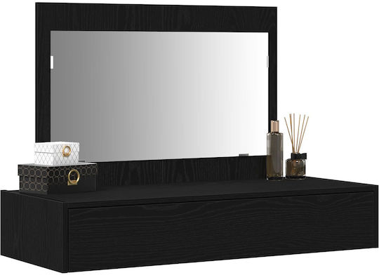 Wandmontage Schminktisch Schlafzimmer Holz Schwarz Eiche mit Spiegel 100x40x70cm
