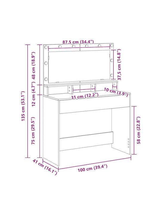 Bodenstehende Schminktisch Schlafzimmer Holz Buche mit Spiegel 100x41x135cm