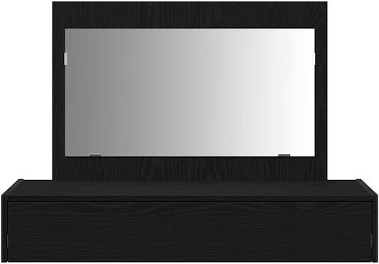 Wandmontage Schminktisch Schlafzimmer Holz Schwarz Eiche mit Spiegel 100x40x70cm
