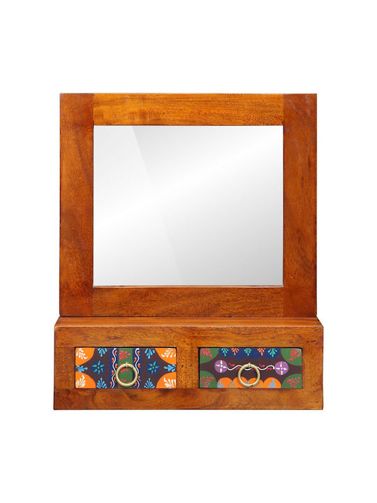 Wall-Mounted Makeup Dressing Table Made of Solid Brown Wood with Mirror 40x20x50cm