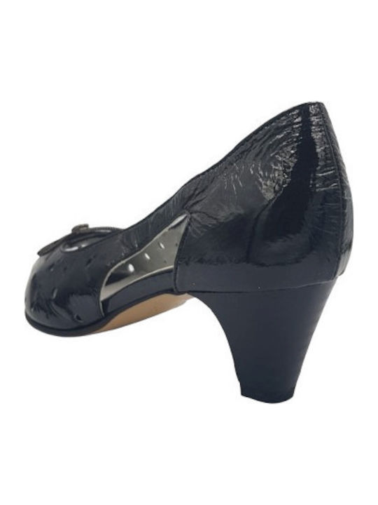 Leder Peeptoe Pumps Schwarz