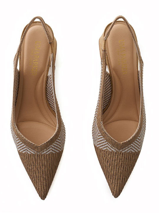 Pointed Toe Beige Medium Heels with Strap