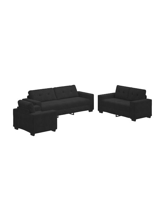 Living Room Furniture Set 3-Seater & 2-Seater & Armchair Black