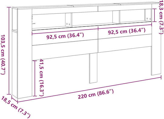 vidaXL Tăblie De Pat Din Lemn Negru Stejar 220x103.5cm