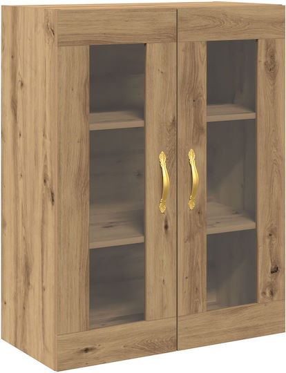 Wall Living Room Display Cabinet made of Particleboard with Glass Artisan Beech 69.5x34x90cm