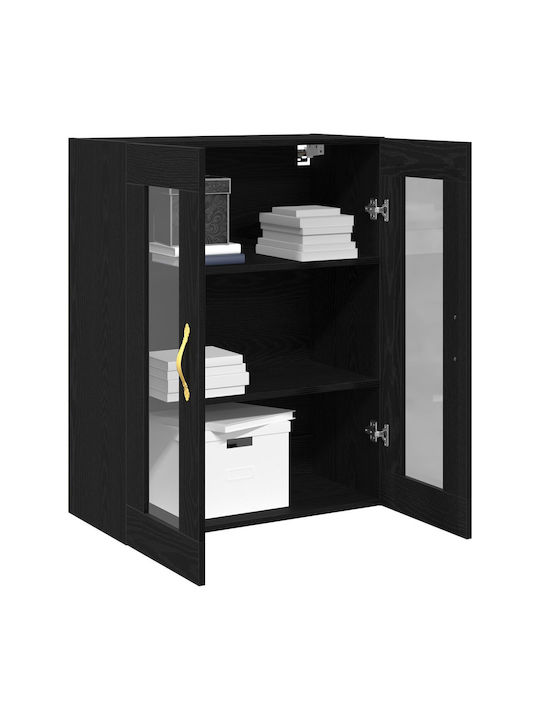 Wand Wohnzimmer Vitrine aus MDF mit Glas Black Oak 69.5x34x90cm