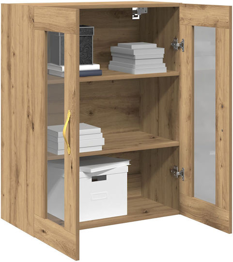 Wall Living Room Display Cabinet made of Particleboard with Glass Artisan Beech 69.5x34x90cm