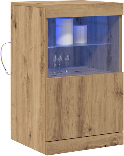 Living Room Display Cabinet Made of Particle Board with Glass and Lighting Brown 41x37x67cm