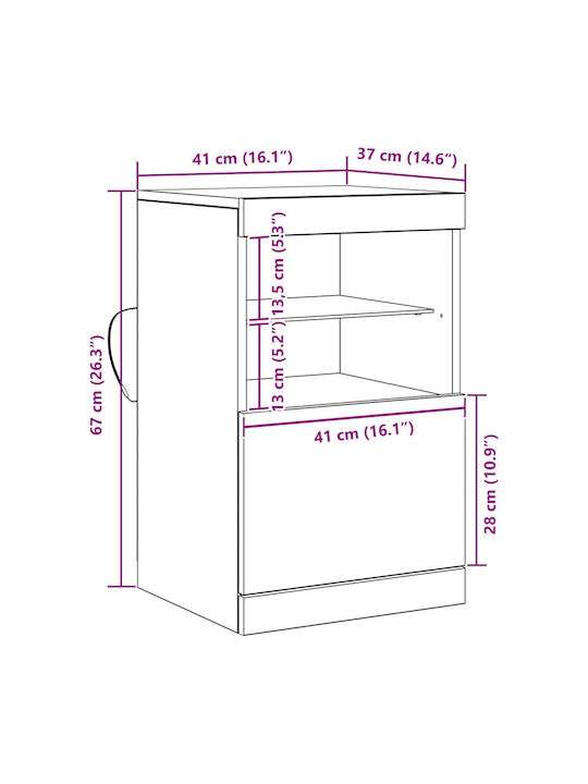 Floor-standing Living Room Display Cabinet made of Particleboard with Glass & Lighting Brown 41x37x67cm