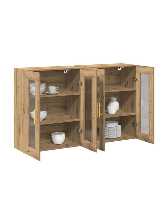 Wand Wohnzimmer Vitrine aus Spanplatte mit Glas Walnut 139x34x90cm