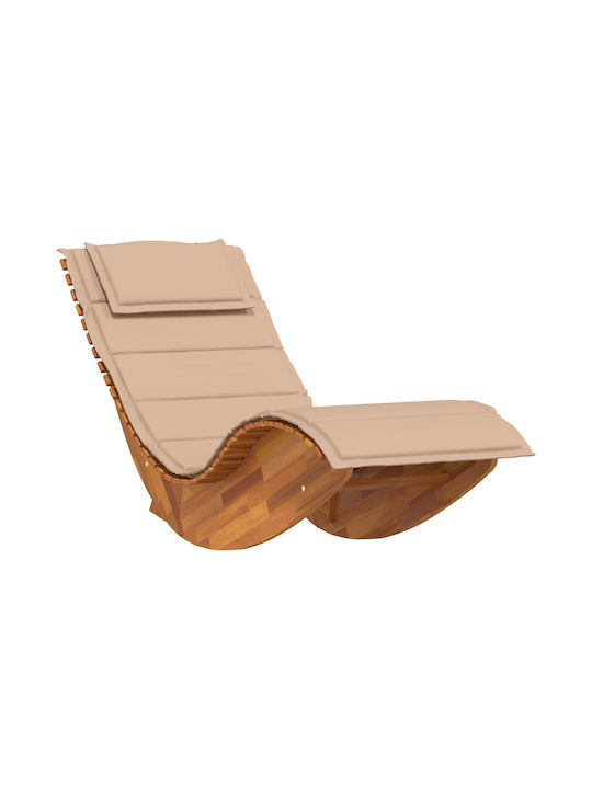 Deckchair Wooden with Cushion Beige 60x154x74cm.