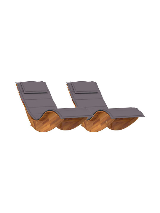 Deckchair Double Wooden with Cushion Gray 60x154x74cm.