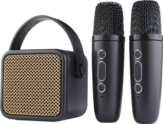 Kisonli Karaoke Lautsprecher mit Kabellosen Mikrofonen und Lichteffekten G23 GB-22298 Schwarz