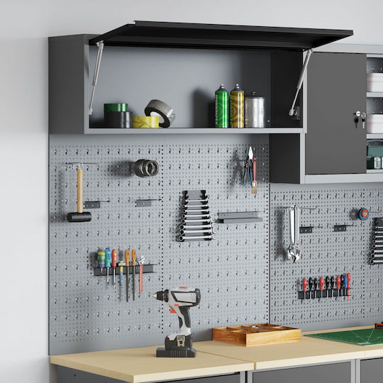 3-Piece Tool Set Vidaxl Wall Board Rack Black Metal Grey